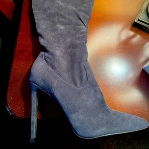NWT charcoal faux suede high heel (4in) boot